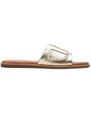Clarks Maritime Whipstitch-Trim Flat Sandals - White