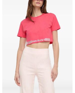 Patrizia Pepe Rhinestone Logo T-Shirt - Pink