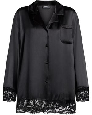 Versace バロッコ レーストリム シャツ - ブラック