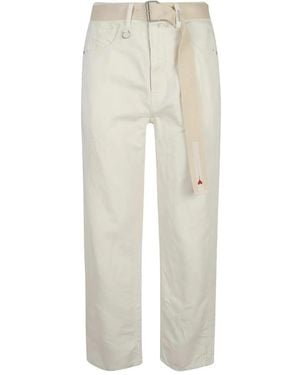 High Belted cotton-linen pants - Weiß