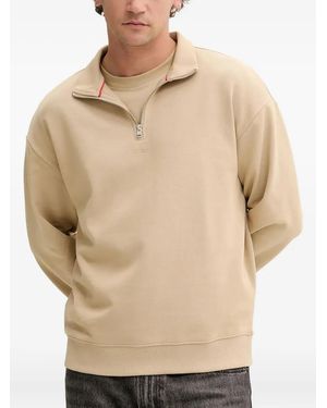 HUGO Half-Zip High-Neck Sweatshirt - Natural