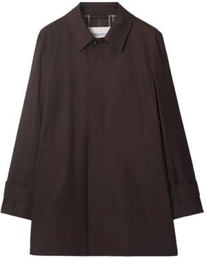 Burberry Gabardine Check-Collar Coat - Brown
