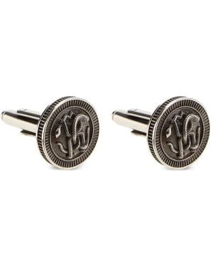 Roberto Cavalli Mirror Snake-Embossed Cufflinks - Metallic