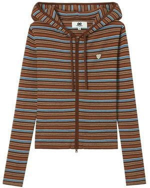 Chocoolate Striped Ribbed-Knit Hoodie - Brown