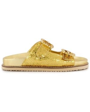 Inuovo Sequin-Embellished Buckle Flat Sandals - Yellow