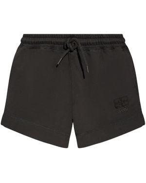 Ganni Logo-Embroidered Organic Cotton Track Shorts - Black