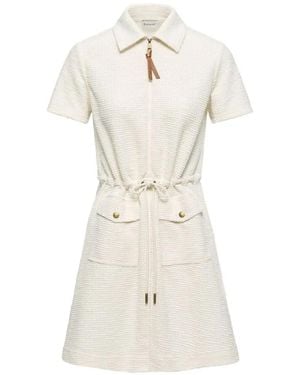 Moncler Robe Courte En Bouclé À Lien De Resserrage À La Taille - White