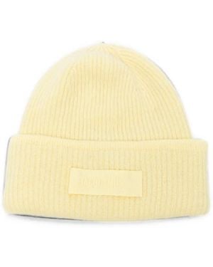 Jacquemus Ribbed-Knit Logo-Patch Beanie Hat - Yellow