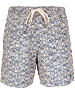 Faherty Palm-Print Drawstring Swim Shorts - Blue