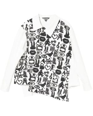 COMME DES GARÇON BLACK Asymmetric Graphic Print Shirt Jacket - White