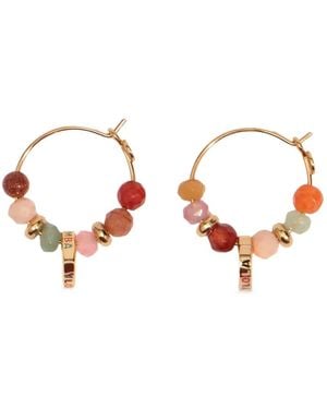 Bimba Y Lola Medium Hoop Earrings With Heart Logo And Stones - Metallic