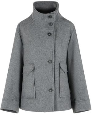 Closed Button-Up High-Neck Jacket - Grey