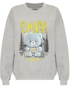 Ganni Sweatshirt With Forest Teddy - White
