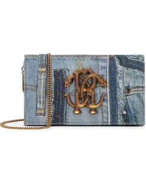 Roberto Cavalli Denim Patchwork Chain Shoulder Bag - Blue