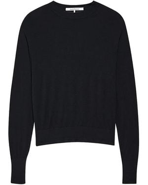 Another Tomorrow Fine-Knit Merino Wool Long-Sleeve Top - Blue