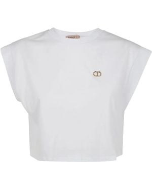 Twinset Cap-Sleeve Cropped Top - White