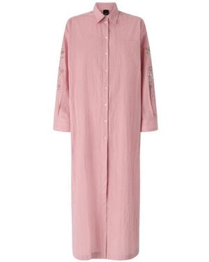 PINKO Robe Longue Chemisier Rayée À Fleurs Brodées - Pink