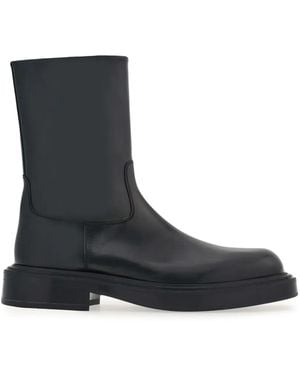 Ferragamo Ankle Boot With Rounded Toe - Black