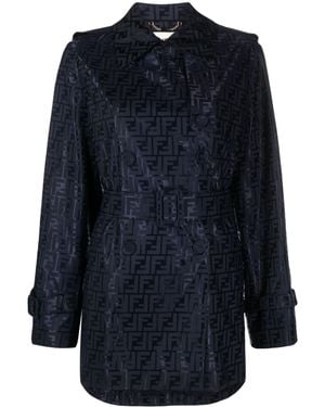 Fendi Ff-Jacquard Belted Trench Coat - Blue