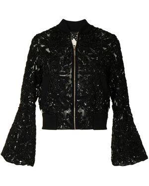 Elie Saab Sequin-Embellished Bell-Sleeve Jacket - Black