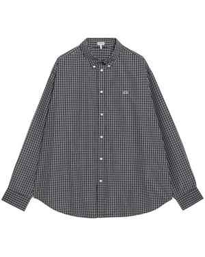 Loewe Anagram-Embroidered Check-Pattern Shirt - Gray