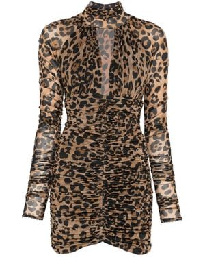 Blumarine Vestido fruncido con estampado de leopardo - Negro