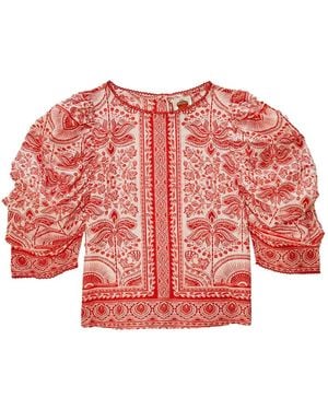 FARM Rio Puff-sleeve Patterned Top - Red