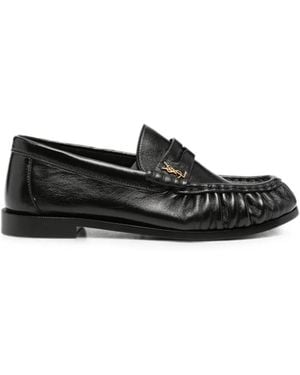 Saint Laurent Logo-Plaque Loafers - Black