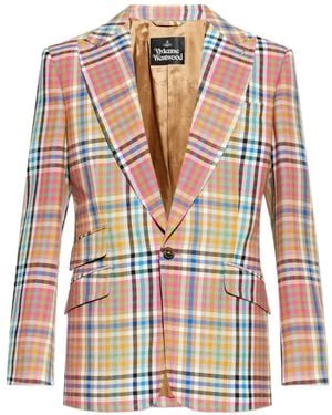 Vivienne Westwood Blazer À Poche À Carreaux - White