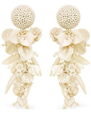 Oscar de la Renta Floral Beaded Earrings - White