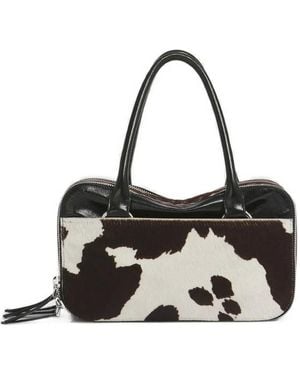 Marni Kleine Boxyne Leren Tas Met Koeien-Print - Wit