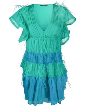 Alberta Ferretti Feather Embellished Short Dress - Blue