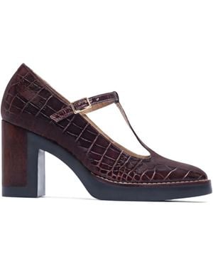 Bernardo 95Mm Noto Crocodile-Embossed T-Strap Pumps - Purple