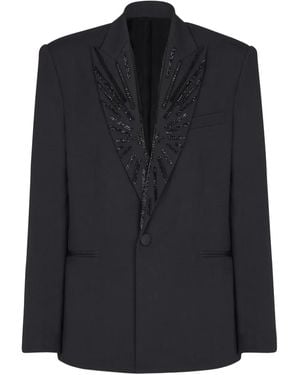 Balmain Beaded-Lapel Single-Breasted Blazer - Black
