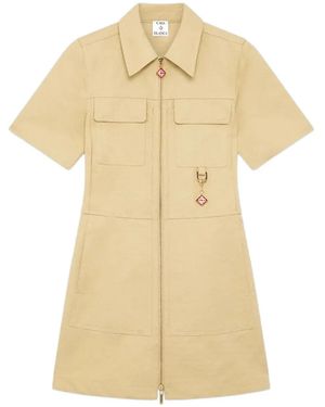 CASABLANCA Monogram Zip-Front Mini Dress - Natural