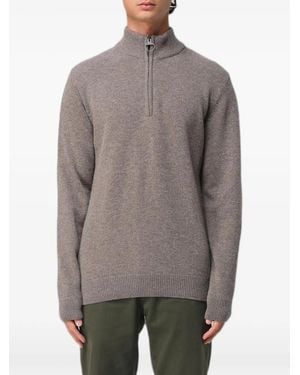 Barbour Tartan-Patch Half-Zip Sweater - Gray