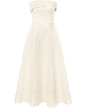 POST MERIDIEM Jacquard Satin-Turnup Midi Dress - White