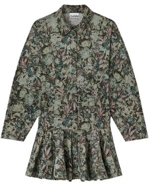 Ganni Short Dress With Floral Pattern - White