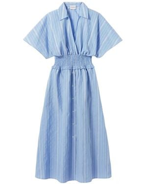 Claudie Pierlot Striped Shirred-Waist Cotton-Blend Midi Dress - Blue