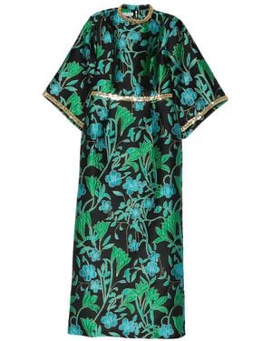 Baruni Mira Floral-Jacquard Embellished Maxi Dress - Green