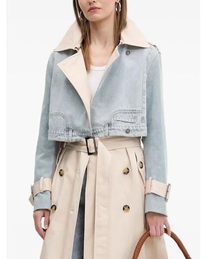 Desigual Denim-Panelled Belted Trench Coat - White