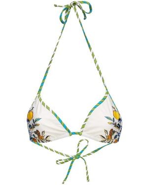 La DoubleJ Floral-Print Halterneck Bikini Top - Metallic