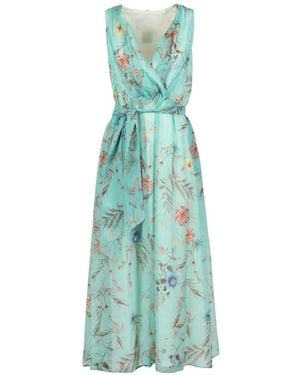 Eleventy Floral-Print Midi Dress - Blue