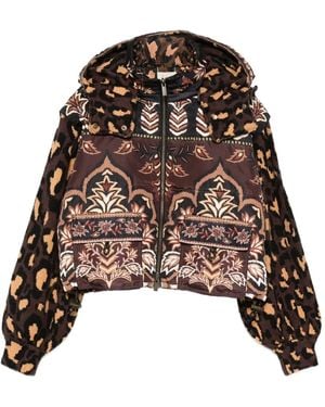 FARM Rio Ainika Animal-print Hooded Jacket - Black
