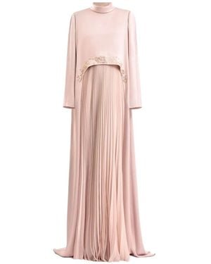 Gemy Maalouf Calligraphy-Embroidered Pleated Kaftan - Pink