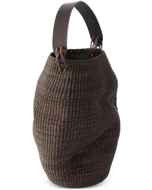 Inès Bressand Pot Froissé Leather-Handle Bucket Bag - Brown