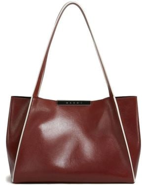 Marni Leather Cresta E/W Small Tote Bag - Red