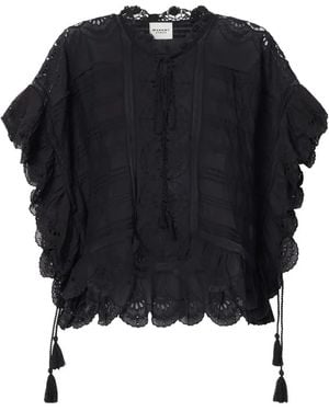 Isabel Marant Etoile Payton Caftan Style Cotton And Floral Lace Top - Blue