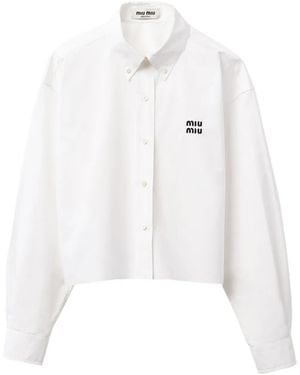 Miu Miu Chemise Crop À Logo Brodé - Blanc