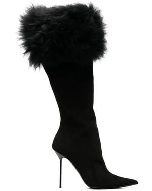 Paris Texas Lidia Suede Fur Long Boots - Black